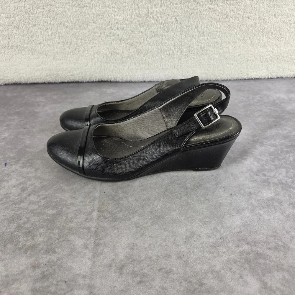 LifeStride Jean Black Slingback Wedge Pumps Round Toe Shoes 8.5M 753192